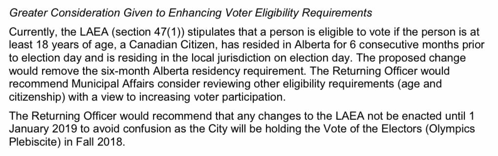Statement from the reort of the Calgary Returning Officer