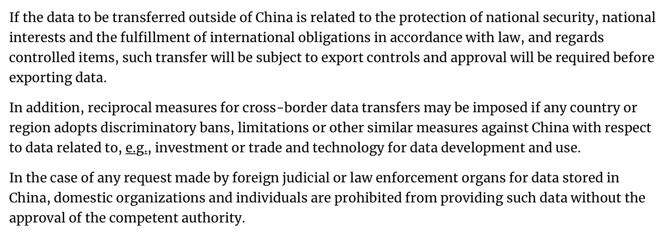 Excerpt on ownership of data on Chinese servers